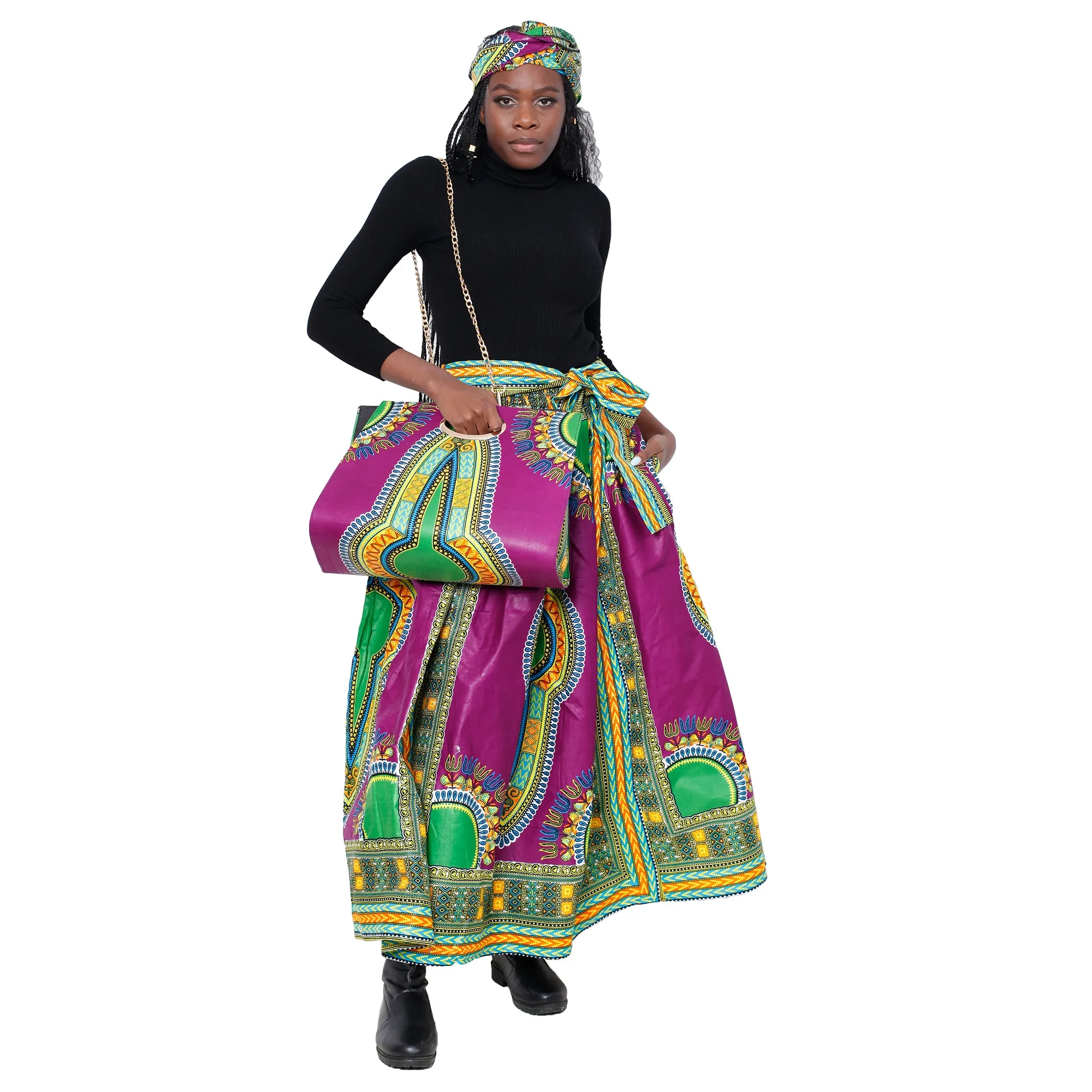 Women's Dashiki Skirt with Matching Handbag -- FI-38 With Bag