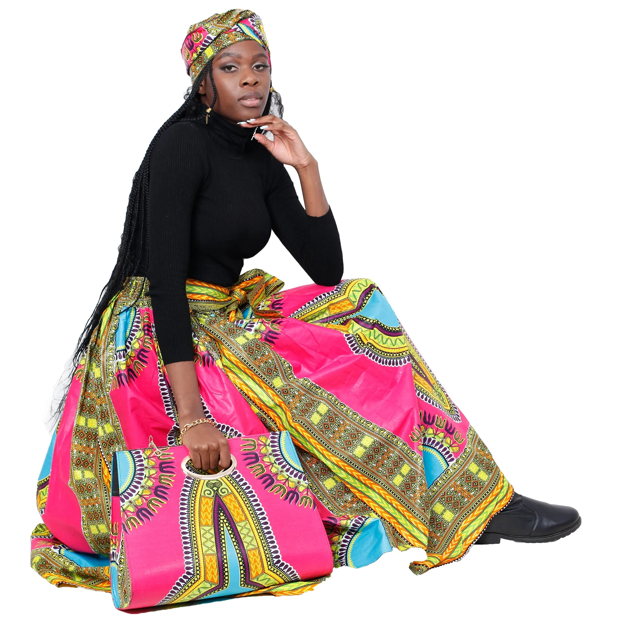 Women's Dashiki Skirt with Matching Handbag -- FI-38 With Bag