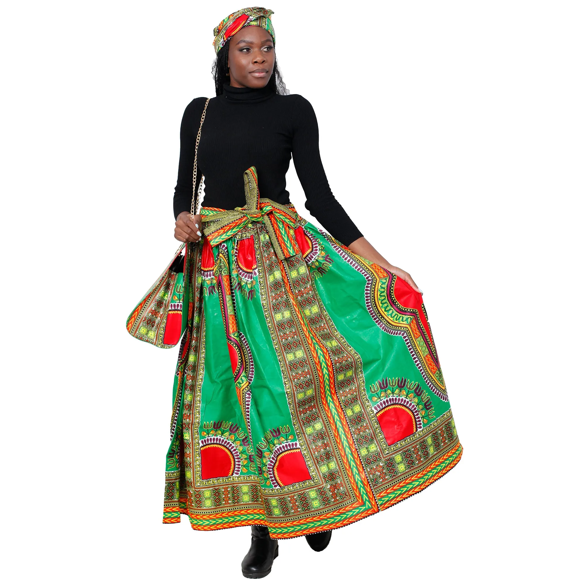 Women's Dashiki Skirt with Matching Handbag -- FI-38 With Bag