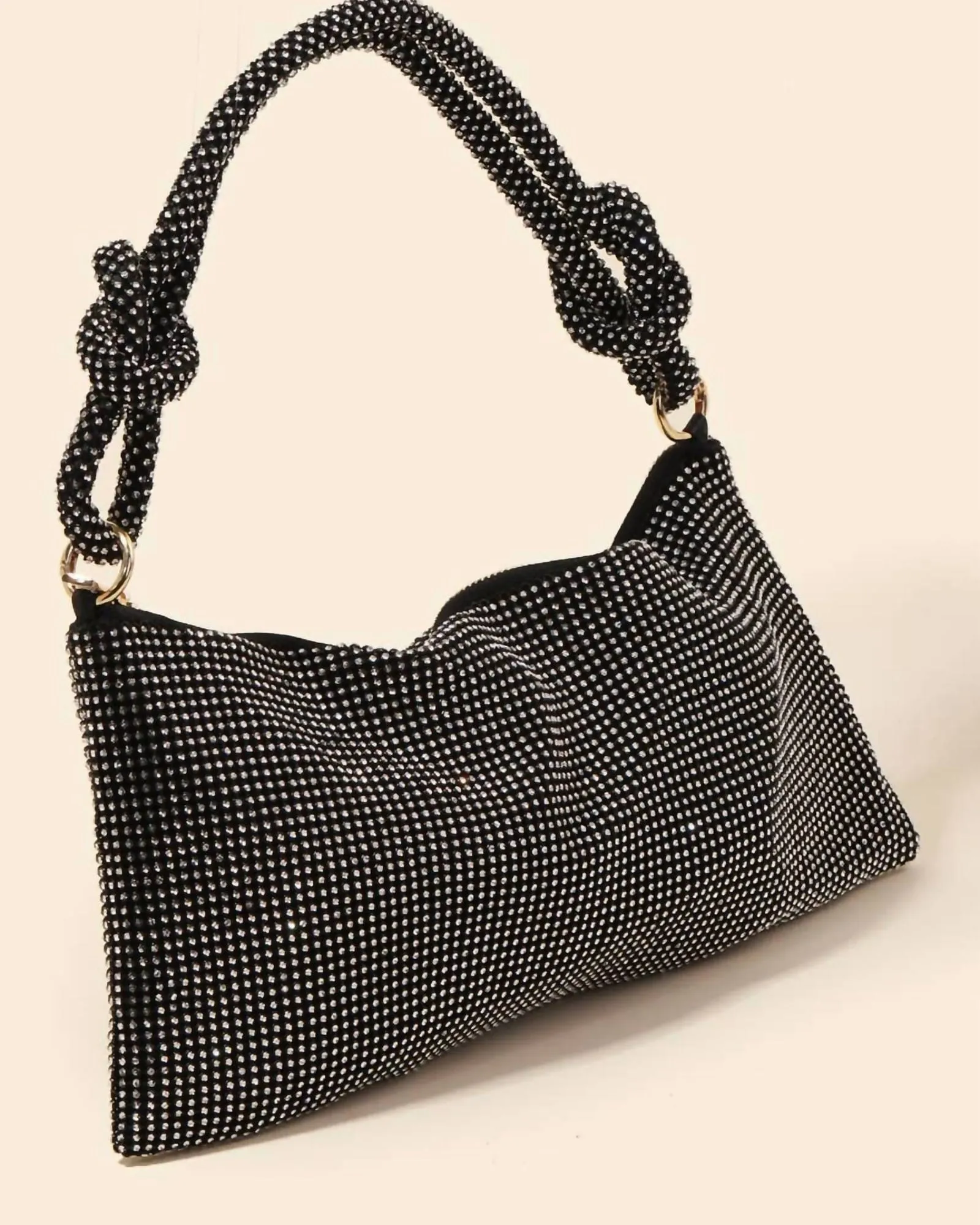 Women'S Rhinestone Studded Hobo Bag in Black | Black