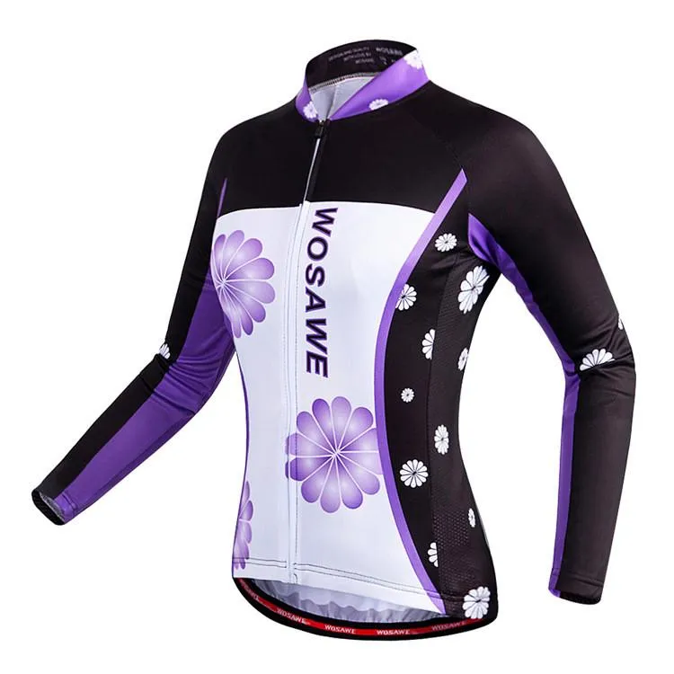 WOSAWE Flowers White Black Long Sleeve Cycling Jersey